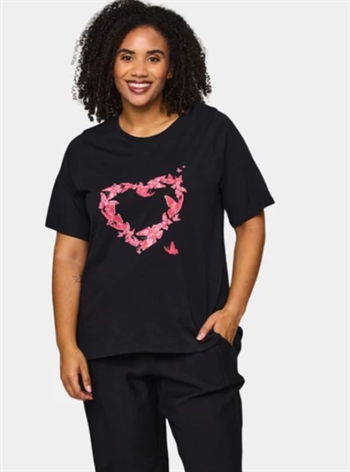 Studio - Bella T-shirt, Sort m/pink sommerfugle